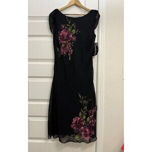 Floral Mesh Overlay Midi Dress W’s 8 Black Chiffon Whimsigoth Dark Romantic NWT